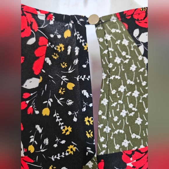 Libby Edelman Black and Red Floral Midi Dress Long Sleeves Size S - Picture 8 of 15